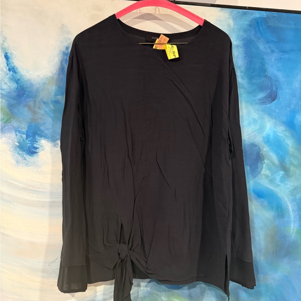 Allsaints Black Women's Top with Tie Detail